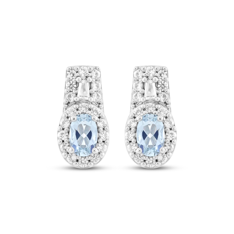 Main Image 2 of Oval-Cut Aquamarine & White Lab-Created Sapphire Drop Earrings Sterling Silver