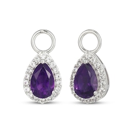 Pear-Shaped Amethyst & White Lab-Created Sapphire Halo Earring Charms Sterling Silver