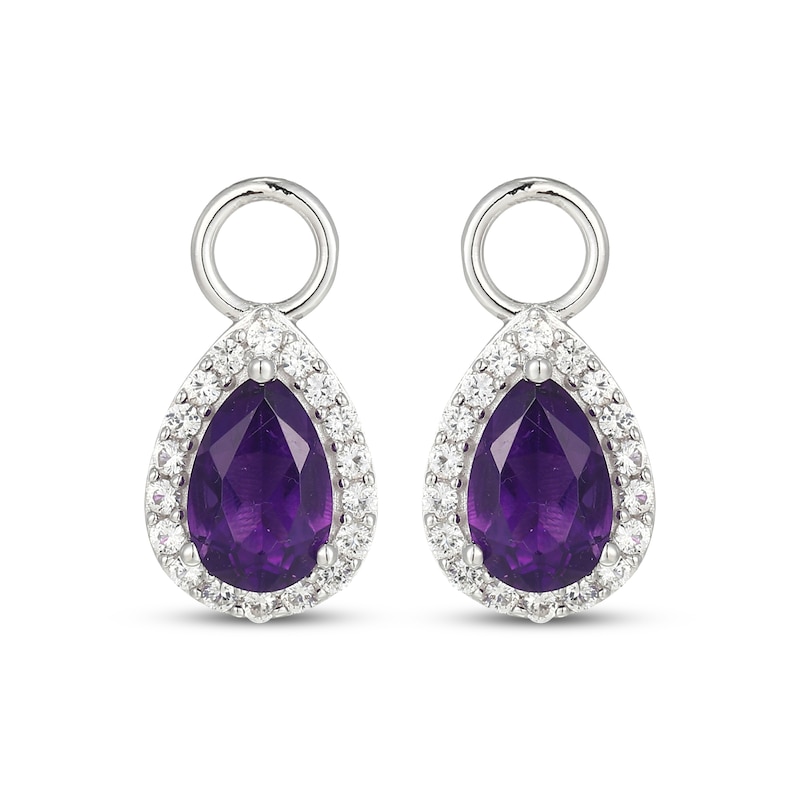 Main Image 2 of Pear-Shaped Amethyst & White Lab-Created Sapphire Halo Earring Charms Sterling Silver