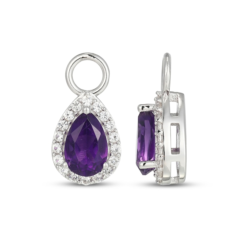 Main Image 3 of Pear-Shaped Amethyst & White Lab-Created Sapphire Halo Earring Charms Sterling Silver