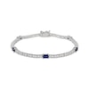 Thumbnail Image 1 of Emerald-Cut Blue Lab-Created Sapphire & White Lab-Created Sapphire Station Bracelet Sterling Silver 7.25"