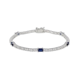Emerald-Cut Blue Lab-Created Sapphire & White Lab-Created Sapphire Station Bracelet Sterling Silver 7.25"