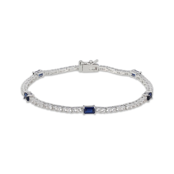 Emerald-Cut Blue Lab-Created Sapphire & White Lab-Created Sapphire Station Bracelet Sterling Silver 7.25"