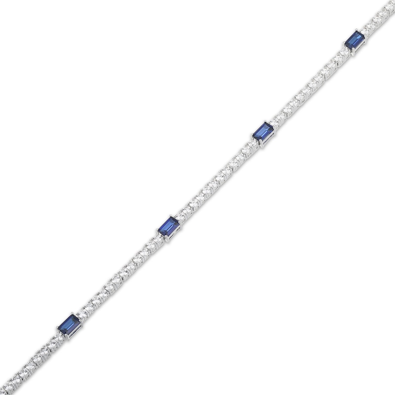 Main Image 2 of Emerald-Cut Blue Lab-Created Sapphire & White Lab-Created Sapphire Station Bracelet Sterling Silver 7.25"
