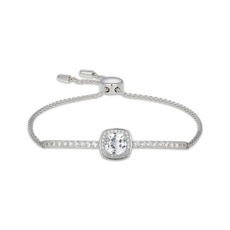 Main Image 1 of Cushion-Cut White Lab-Created Sapphire Bolo Bracelet Sterling Silver 9"
