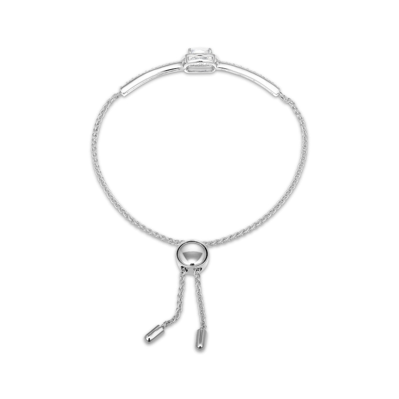 Main Image 2 of Cushion-Cut White Lab-Created Sapphire Bolo Bracelet Sterling Silver 9"