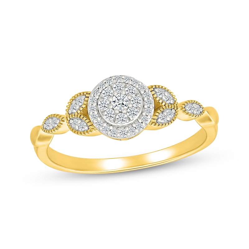 Main Image 1 of Multi-Diamond Halo Floral Shank Promise Ring 1/5 ct tw 10K Yellow Gold
