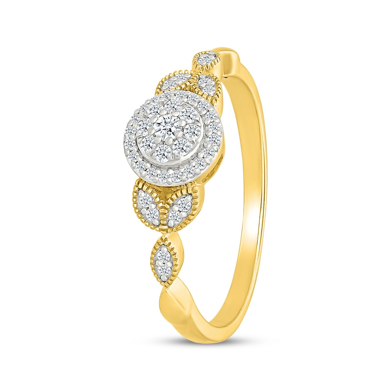 Main Image 2 of Multi-Diamond Halo Floral Shank Promise Ring 1/5 ct tw 10K Yellow Gold