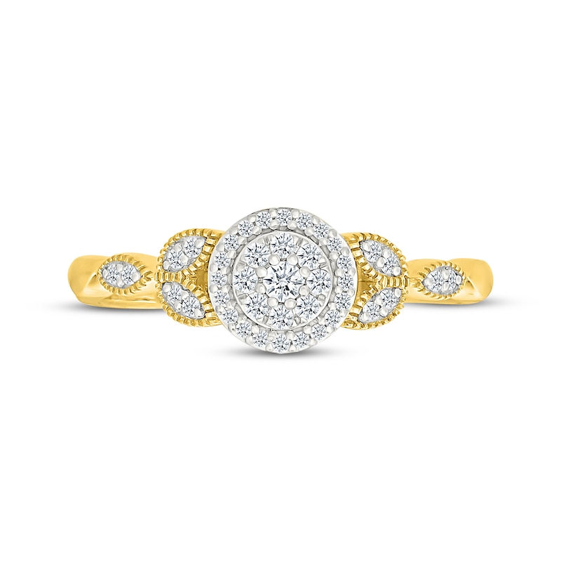 Main Image 4 of Multi-Diamond Halo Floral Shank Promise Ring 1/5 ct tw 10K Yellow Gold