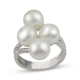 Button Cultured Pearl Cluster Ring Sterling Silver