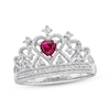 Thumbnail Image 1 of Heart-Shaped Lab-Created Ruby & White Lab-Created Sapphire Tiara Ring Sterling Silver