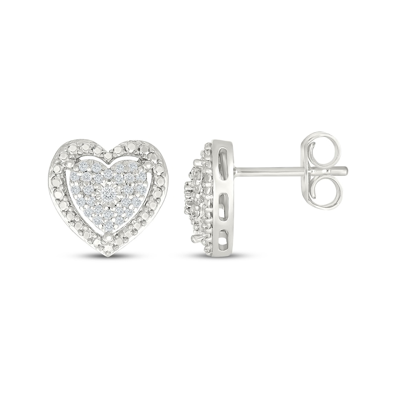Main Image 3 of Multi-Diamond Beaded Frame Heart Stud Earrings 1/8 ct tw Sterling Silver