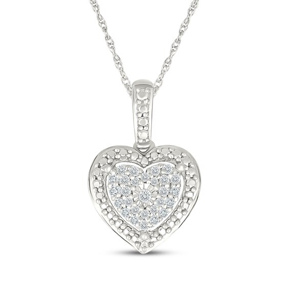 Multi-Diamond Beaded Frame Heart Necklace 1/8 ct tw Sterling Silver 18"
