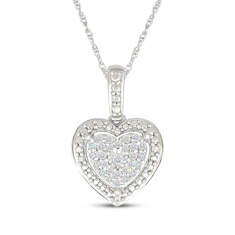 Main Image 1 of Multi-Diamond Beaded Frame Heart Necklace 1/8 ct tw Sterling Silver 18"
