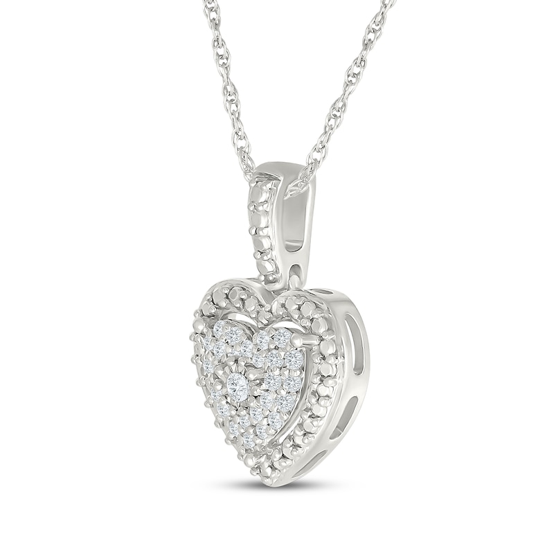 Main Image 2 of Multi-Diamond Beaded Frame Heart Necklace 1/8 ct tw Sterling Silver 18"