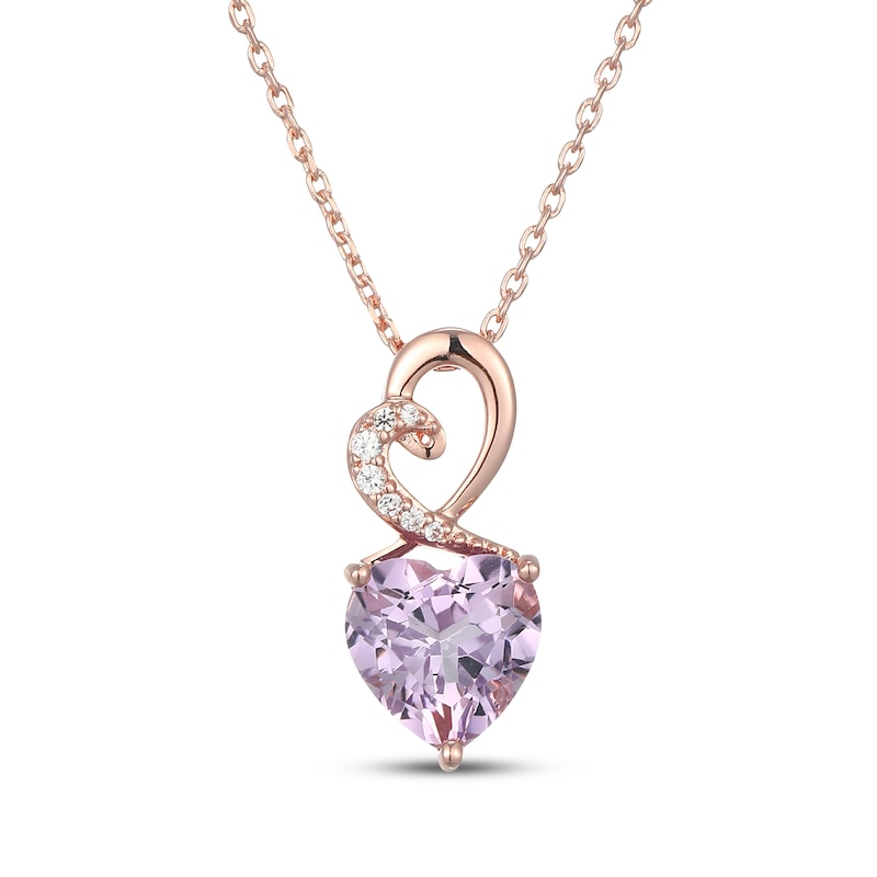 Main Image 1 of Heart-Shaped Light Amethyst & White Lab-Created Sapphire Necklace 24K Rose Gold Vermeil Sterling Silver 18"