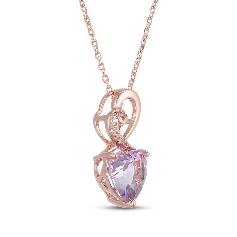 Main Image 2 of Heart-Shaped Light Amethyst & White Lab-Created Sapphire Necklace 24K Rose Gold Vermeil Sterling Silver 18"