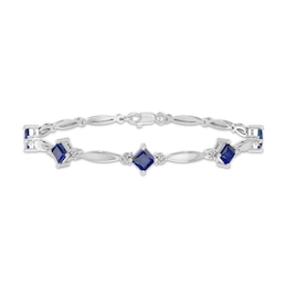 Square-Cut Blue Lab-Created Sapphire & White Lab-Created Sapphire Station Bracelet Sterling Silver 7.25"