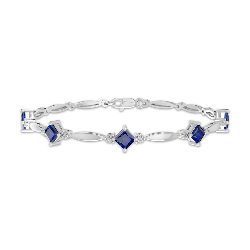 Main Image 1 of Square-Cut Blue Lab-Created Sapphire & White Lab-Created Sapphire Station Bracelet Sterling Silver 7.25"