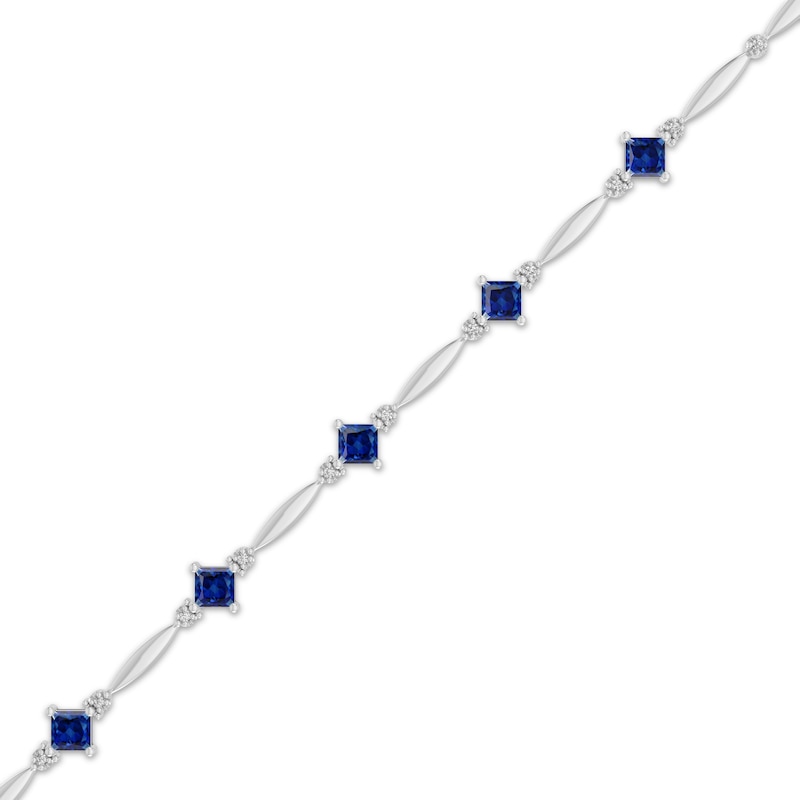 Main Image 2 of Square-Cut Blue Lab-Created Sapphire & White Lab-Created Sapphire Station Bracelet Sterling Silver 7.25"