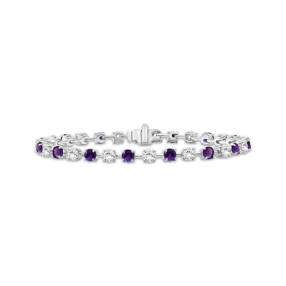 Amethyst & White Lab-Created Sapphire Bracelet Sterling Silver 7.5"