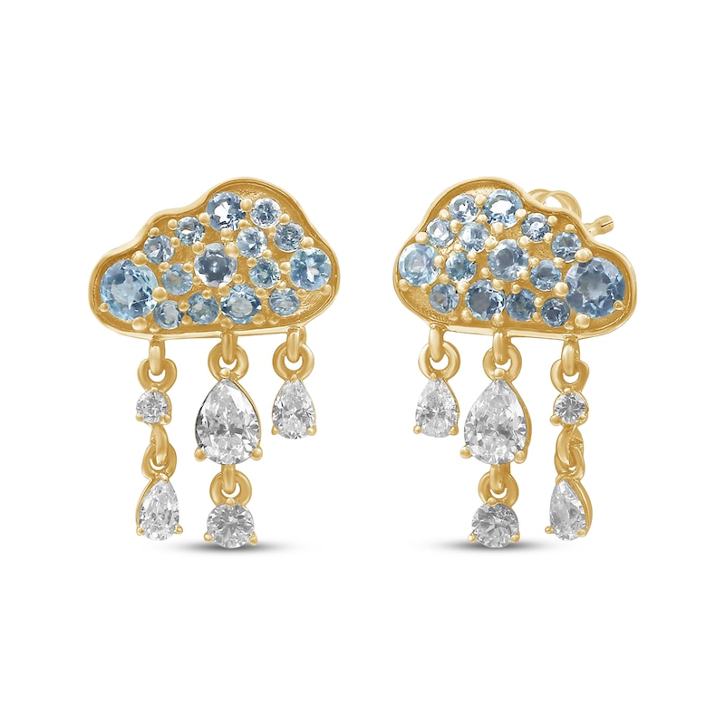 Main Image 1 of Swiss Blue Topaz & White Lab-Created Sapphire Rain Cloud Earrings 24K Yellow Gold Vermeil Sterling Silver