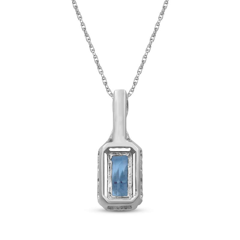 Main Image 3 of Emerald-Cut Swiss Blue Topaz & Diamond Necklace 1/10 ct tw 10K White Gold 18"