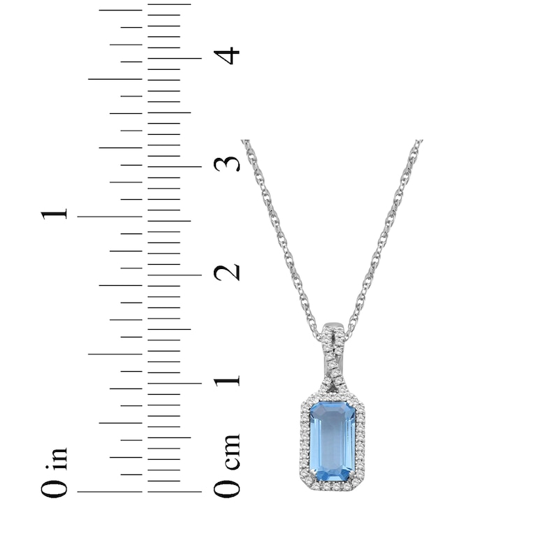 Main Image 5 of Emerald-Cut Swiss Blue Topaz & Diamond Necklace 1/10 ct tw 10K White Gold 18"