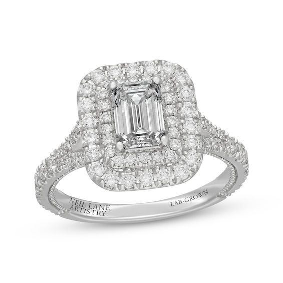 Neil Lane Artistry Emerald-Cut Lab-Grown Diamond Engagement Ring 1-7/8 ct tw 14K White Gold