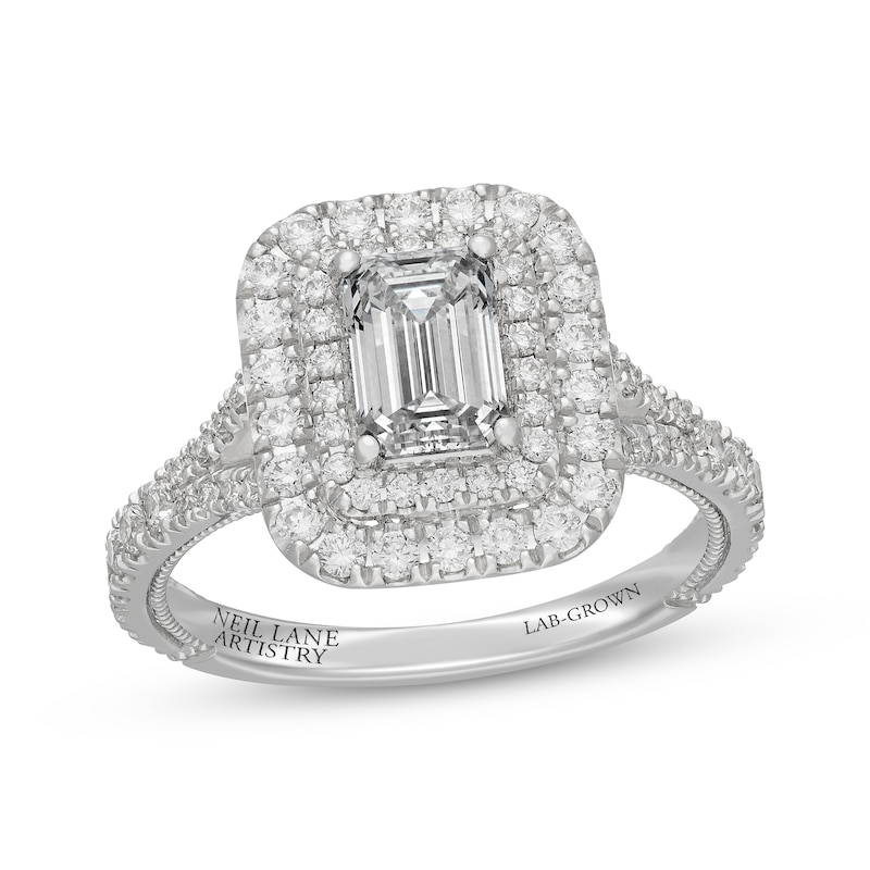 Main Image 1 of Neil Lane Artistry Heritage Emerald-Cut Lab-Grown Diamond Engagement Ring 1-7/8 ct tw 14K White Gold