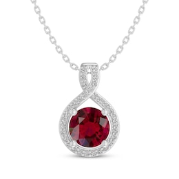 Lab-Created Ruby & White Lab-Created Sapphire Twist Necklace Sterling Silver 18"