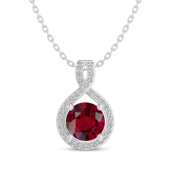 Lab-Created Ruby & White Lab-Created Sapphire Twist Necklace Sterling Silver 18"