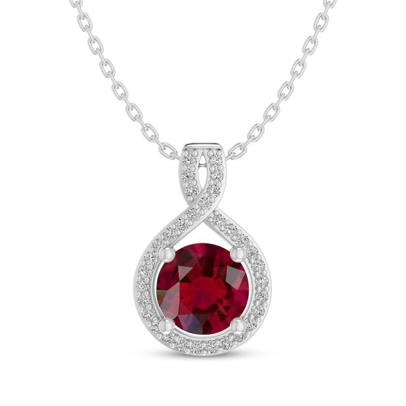 Main Image 1 of Lab-Created Ruby & White Lab-Created Sapphire Twist Necklace Sterling Silver 18"