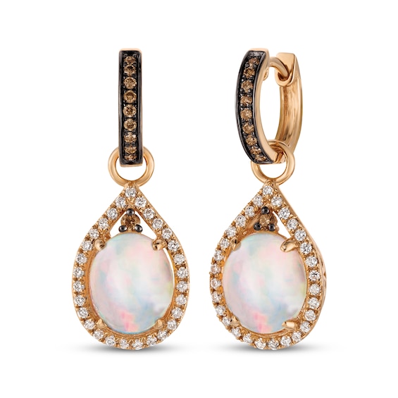 Le Vian Oval Opal Hoop Drop Earrings 5/8 ct tw Diamonds 14K Strawberry Gold