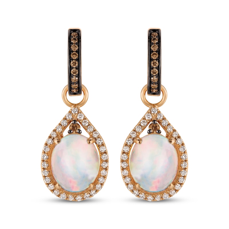 Main Image 2 of Le Vian Oval Opal Hoop Drop Earrings 5/8 ct tw Diamonds 14K Strawberry Gold
