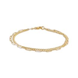 4.6mm Double Chain Bracelet Hollow 10K Yellow Gold 7.5"