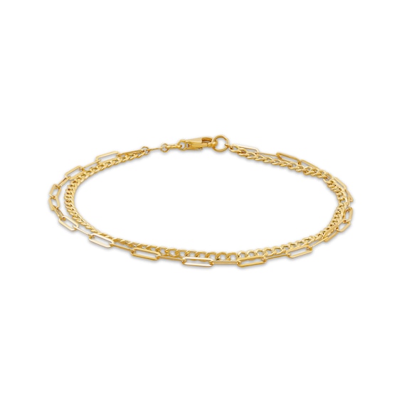 4.6mm Double Chain Bracelet Hollow 10K Yellow Gold 7.5"