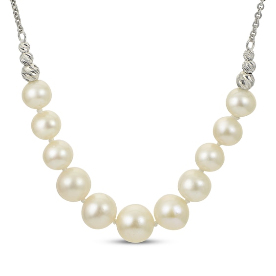 Graduated Oval Cultured Pearl, Bead & Chain Necklace Sterling Silver 18"
