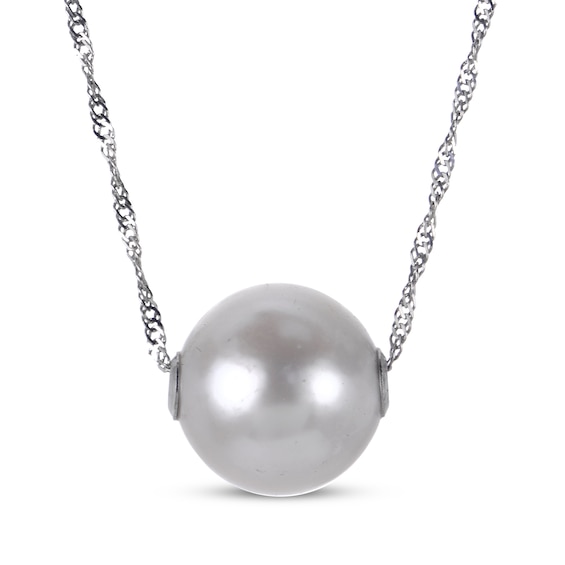 Cultured Pearl Solitaire Necklace 10K White Gold 18"