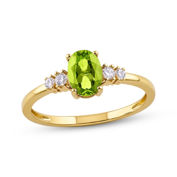 KAY Lab-Grown Diamonds & Oval-Cut Natural Peridot Birthstone Ring 1/10 ct tw 10K Yellow Gold