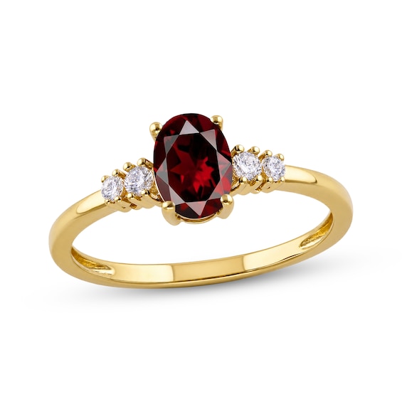 KAY Lab-Grown Diamonds & Oval-Cut Natural Garnet Birthstone Ring 1/10 ct tw 10K Yellow Gold