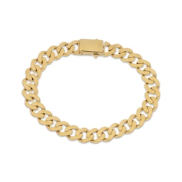 9.6mm Flat Curb Chain Bracelet Solid 10K Yellow Gold 8.5"