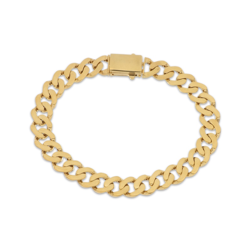 Main Image 1 of 9.6mm Flat Curb Chain Bracelet Solid 10K Yellow Gold 8.5"