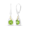 Thumbnail Image 1 of Cushion-Cut Peridot & White Lab-Created Sapphire Drop Earrings Sterling Silver & 10K Yellow Gold