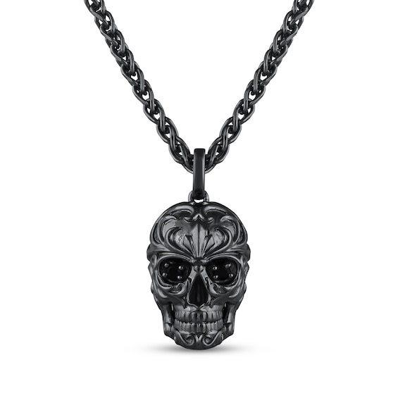 Ink & Ice Black Onyx Skull Necklace Rhodium-Plated Sterling Silver 22"
