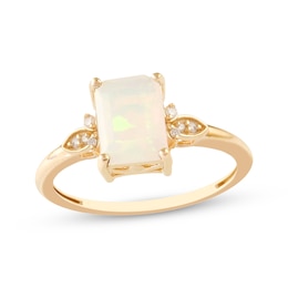Octagon-Cut Opal & Diamond Ring 1/20 ct tw 10K Yellow Gold