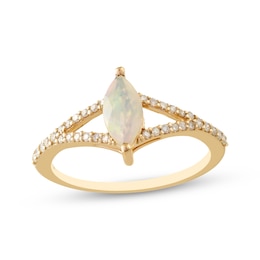 Marquise-Cut Opal & Diamond Ring 1/5 ct tw 10K Yellow Gold
