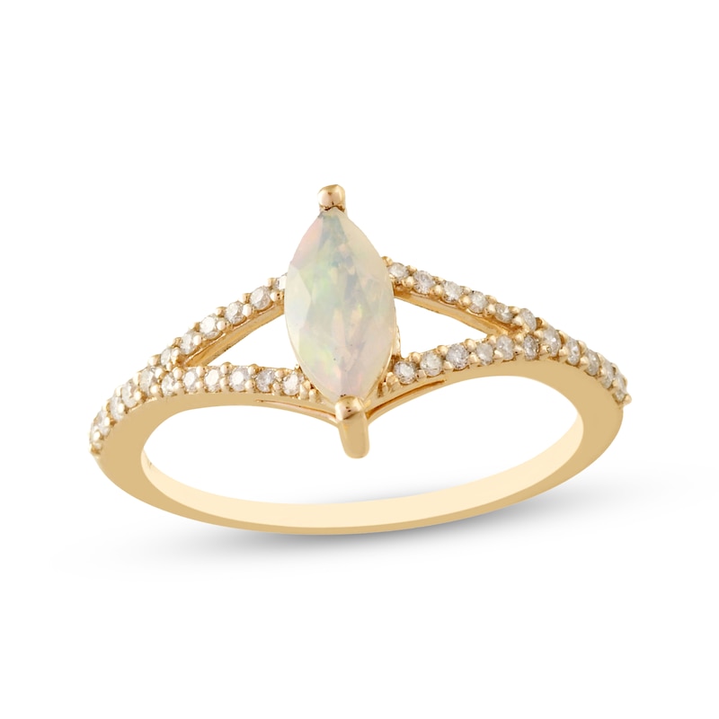 Main Image 1 of Marquise-Cut Opal & Diamond Ring 1/5 ct tw 10K Yellow Gold
