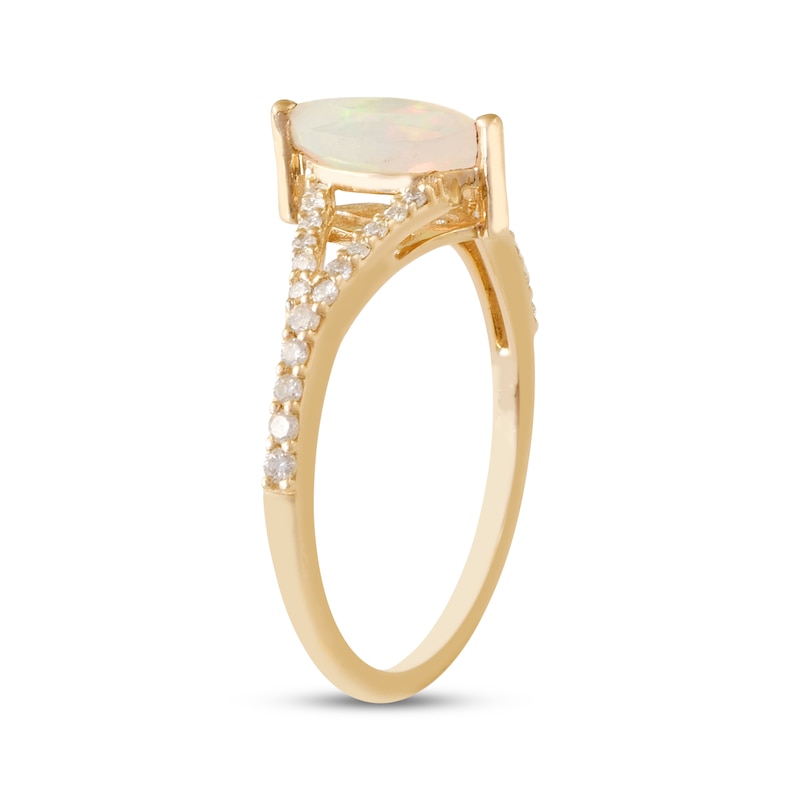 Main Image 2 of Marquise-Cut Opal & Diamond Ring 1/5 ct tw 10K Yellow Gold