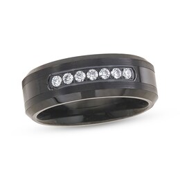 Adore Men's Diamond Satin-Finish Wedding Band 1/5 ct tw Black Ion-Plated Tungsten Carbide